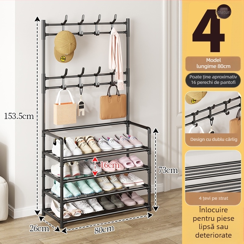 Raft metalic pentru pantofi și pălării, cu 3 sau 4 etaje, pentru hol, depozitare multifuncțională, stil modern minimalist