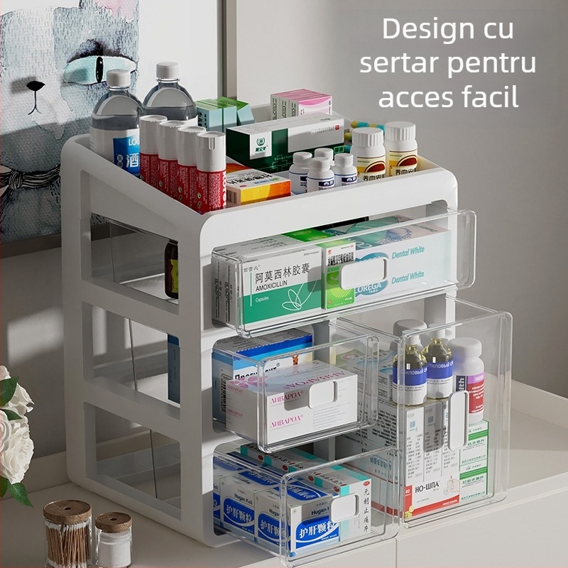 Cutie de medicamente pentru uz casnic, tip sertare, din plastic, cu capacitate mare și compartimente multiple