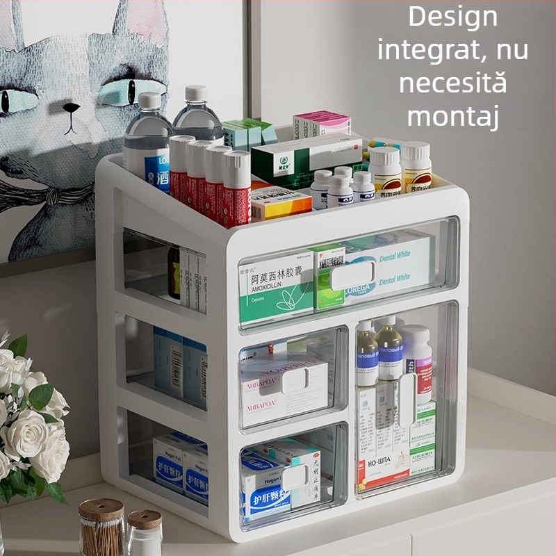 Cutie de medicamente pentru uz casnic, tip sertare, din plastic, cu capacitate mare și compartimente multiple