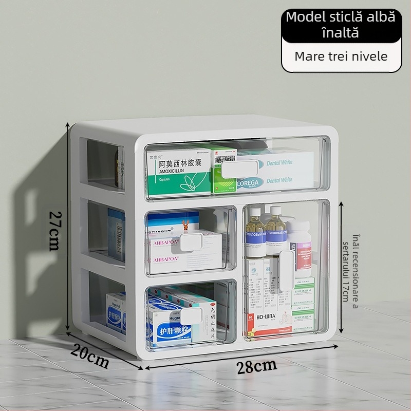 Cutie de medicamente pentru uz casnic, tip sertare, din plastic, cu capacitate mare și compartimente multiple