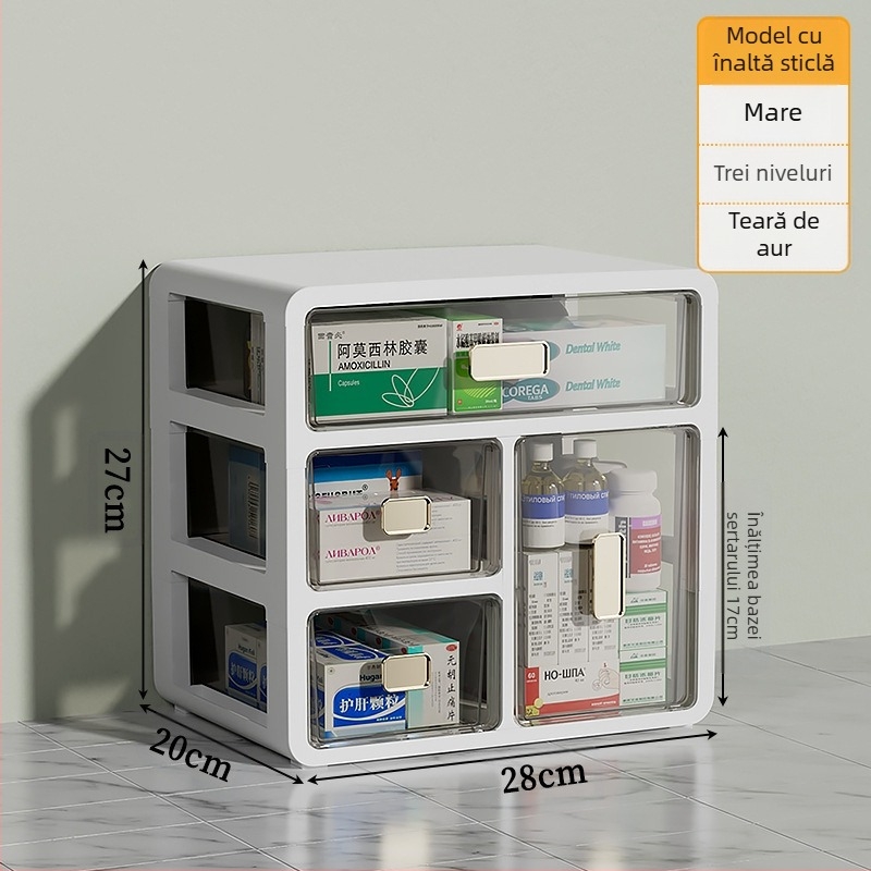 Cutie de medicamente pentru uz casnic, tip sertare, din plastic, cu capacitate mare și compartimente multiple