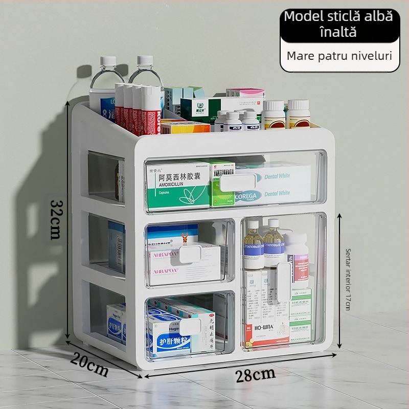 Cutie de medicamente pentru uz casnic, tip sertare, din plastic, cu capacitate mare și compartimente multiple