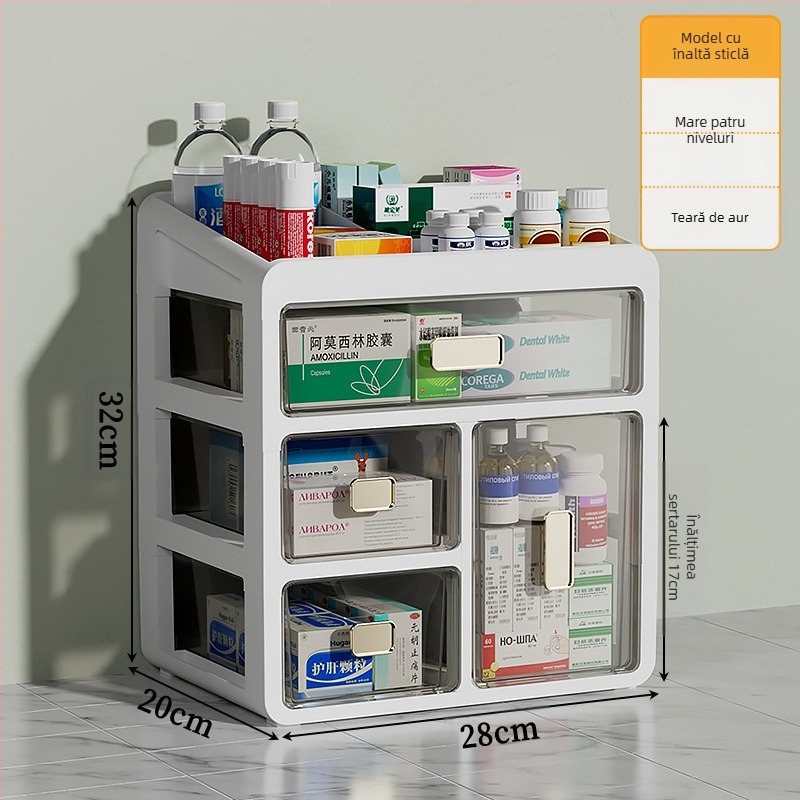 Cutie de medicamente pentru uz casnic, tip sertare, din plastic, cu capacitate mare și compartimente multiple