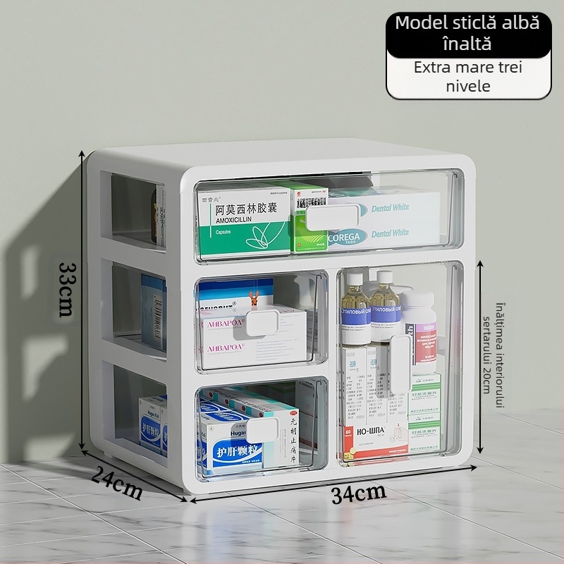 Cutie de medicamente pentru uz casnic, tip sertare, din plastic, cu capacitate mare și compartimente multiple