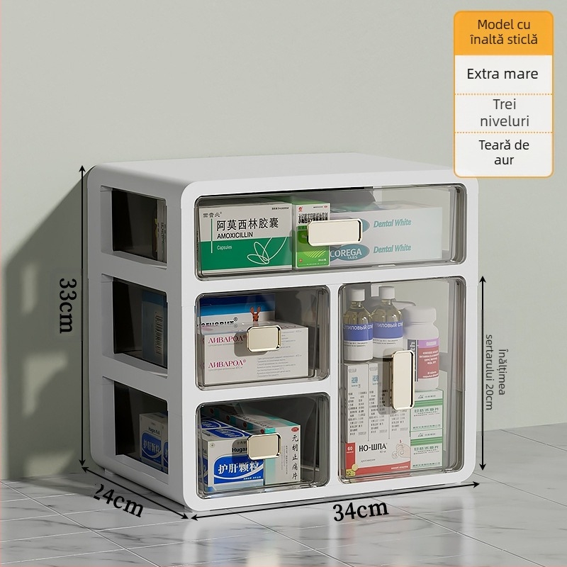 Cutie de medicamente pentru uz casnic, tip sertare, din plastic, cu capacitate mare și compartimente multiple