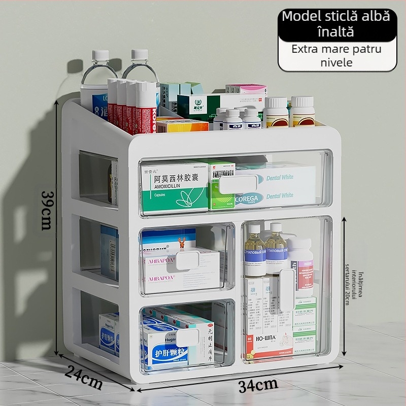 Cutie de medicamente pentru uz casnic, tip sertare, din plastic, cu capacitate mare și compartimente multiple