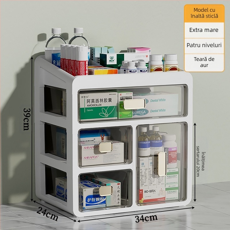 Cutie de medicamente pentru uz casnic, tip sertare, din plastic, cu capacitate mare și compartimente multiple