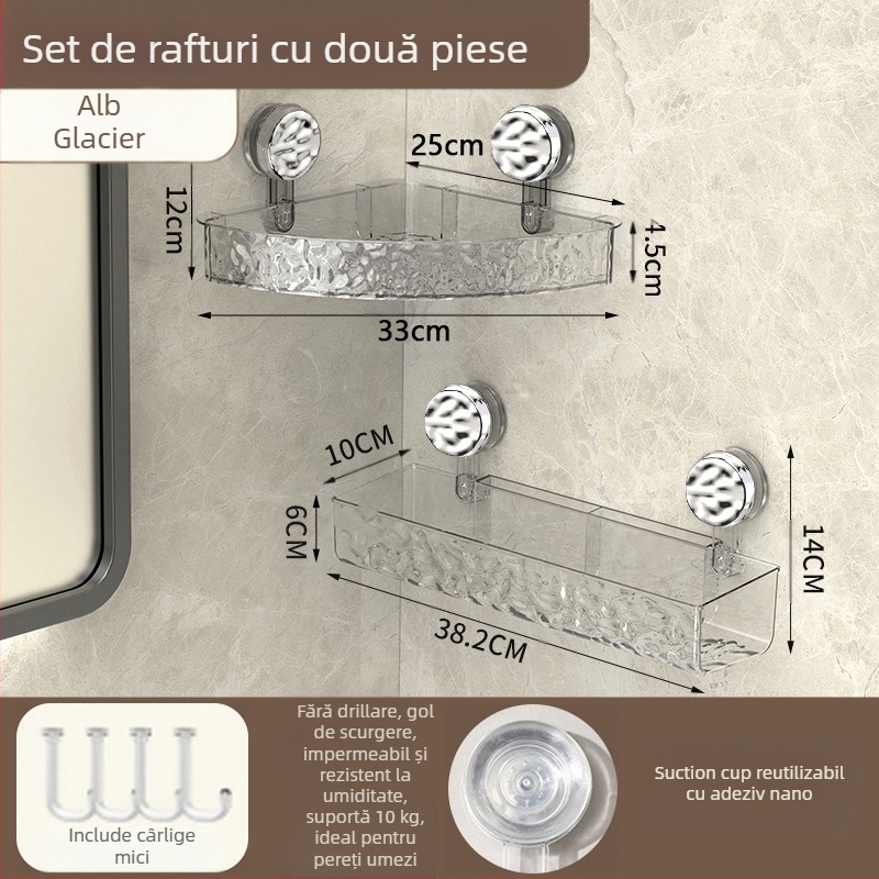 Raft de baie cu ventuze, montat pe perete | Plastic | Un singur nivel | Stil ușor lux | Thriving