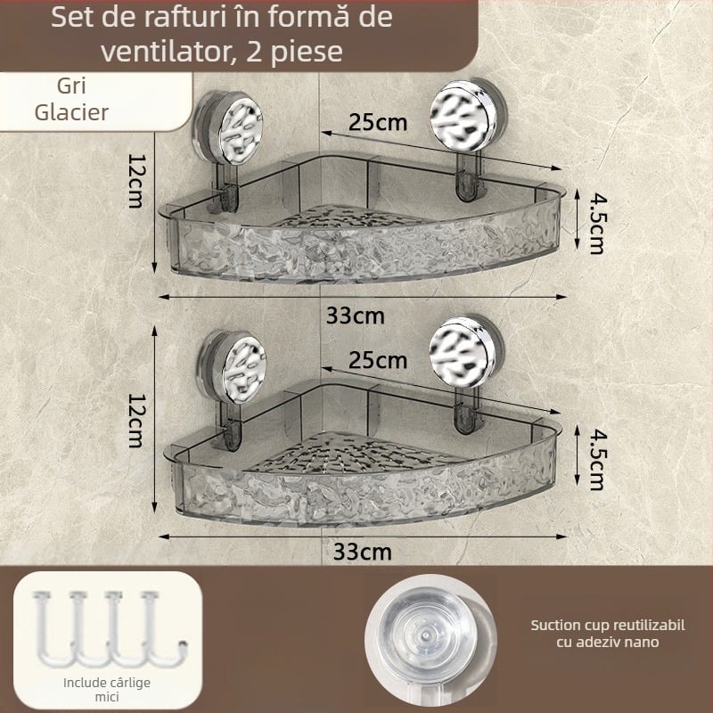 Raft de baie cu ventuze, montat pe perete | Plastic | Un singur nivel | Stil ușor lux | Thriving