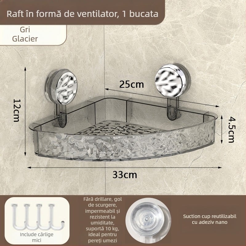 Raft de baie cu ventuze, montat pe perete | Plastic | Un singur nivel | Stil ușor lux | Thriving