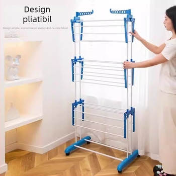Uscător de haine pe podea, trei niveluri, tip aripă, mobil, pliabil