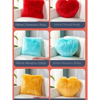 Pernă în formă de inimă din pluș, stil Nordic INS, textură de lână artificială, culoare solidă, pernă de canapea pentru living — Brand Xuan yunxiu
