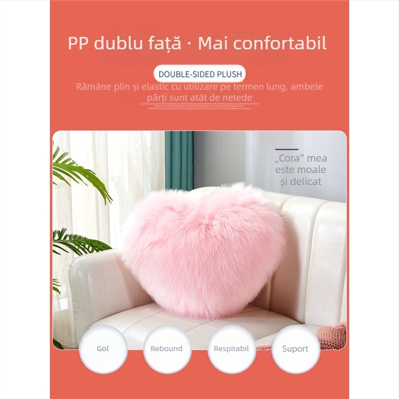Pernă în formă de inimă din pluș, stil Nordic INS, textură de lână artificială, culoare solidă, pernă de canapea pentru living — Brand Xuan yunxiu