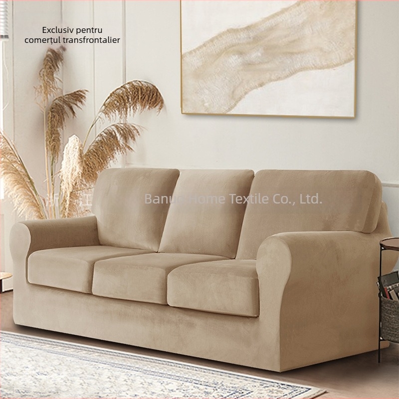 Husa de canapea pentru trei locuri, uni, poliester, fără fermoar, set cu acoperire completă