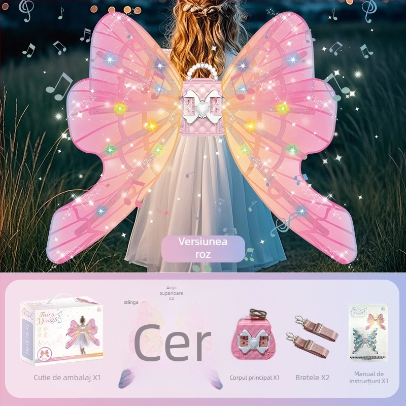 Aripi electrice luminoase cu muzică, pentru copii 4-6 ani, unisex