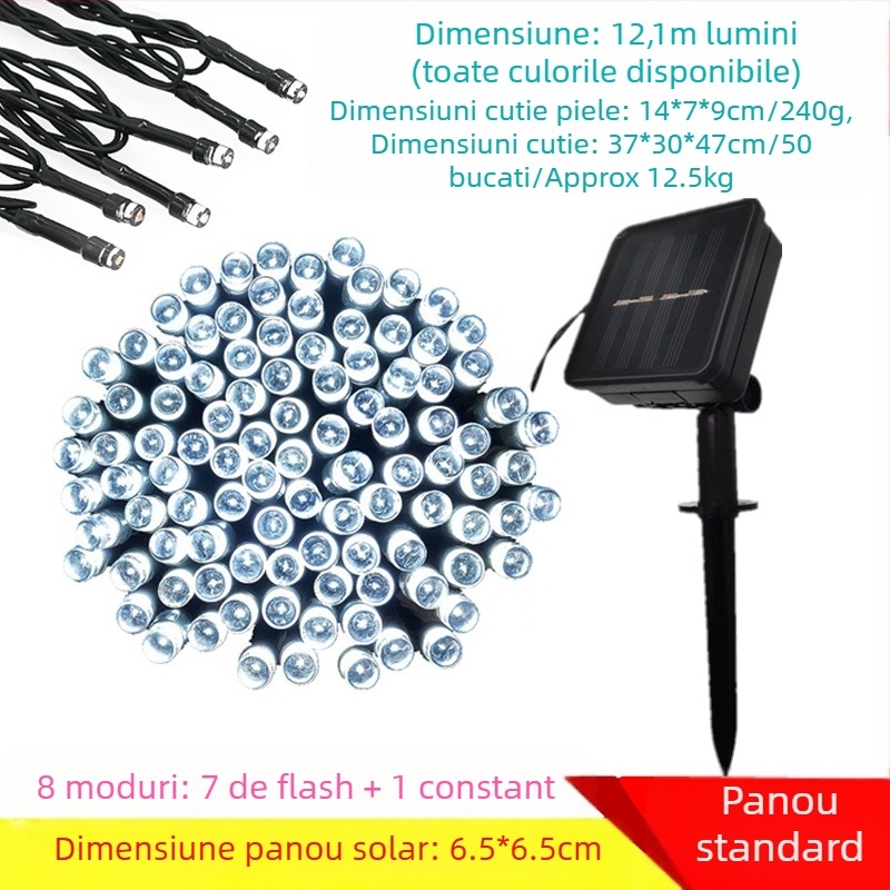 Șir de lumini LED alimentat cu energie solară, 200 LED-uri, 8 moduri, decor exterior pentru grădină de Crăciun, IP44 rezistență la apă
