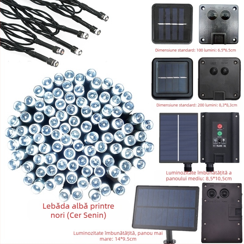 Șir de lumini LED alimentat cu energie solară, 200 LED-uri, 8 moduri, decor exterior pentru grădină de Crăciun, IP44 rezistență la apă