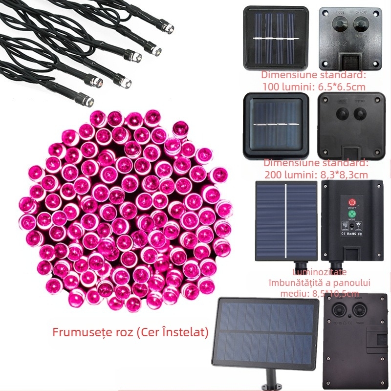 Șir de lumini LED alimentat cu energie solară, 200 LED-uri, 8 moduri, decor exterior pentru grădină de Crăciun, IP44 rezistență la apă
