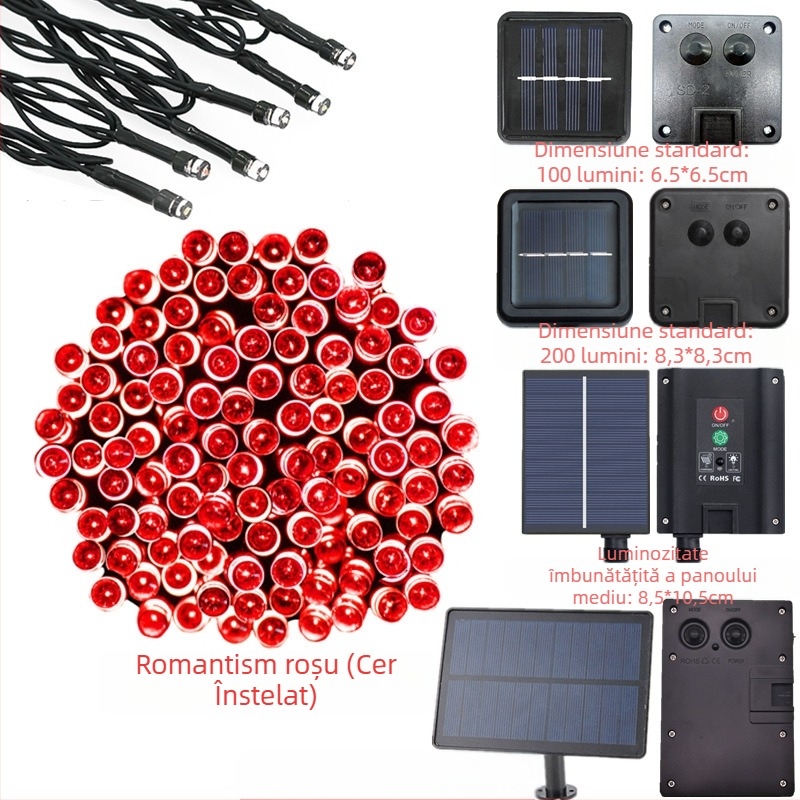 Șir de lumini LED alimentat cu energie solară, 200 LED-uri, 8 moduri, decor exterior pentru grădină de Crăciun, IP44 rezistență la apă
