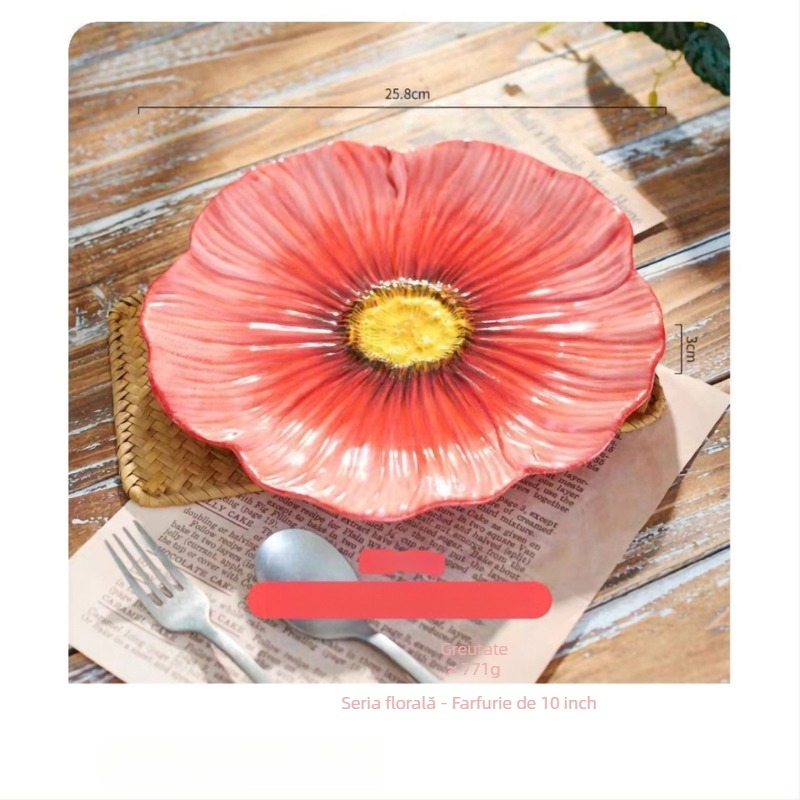 Set porțelan cu boluri și farfurii cu model floral, compatibil cu microunde, personalizabil