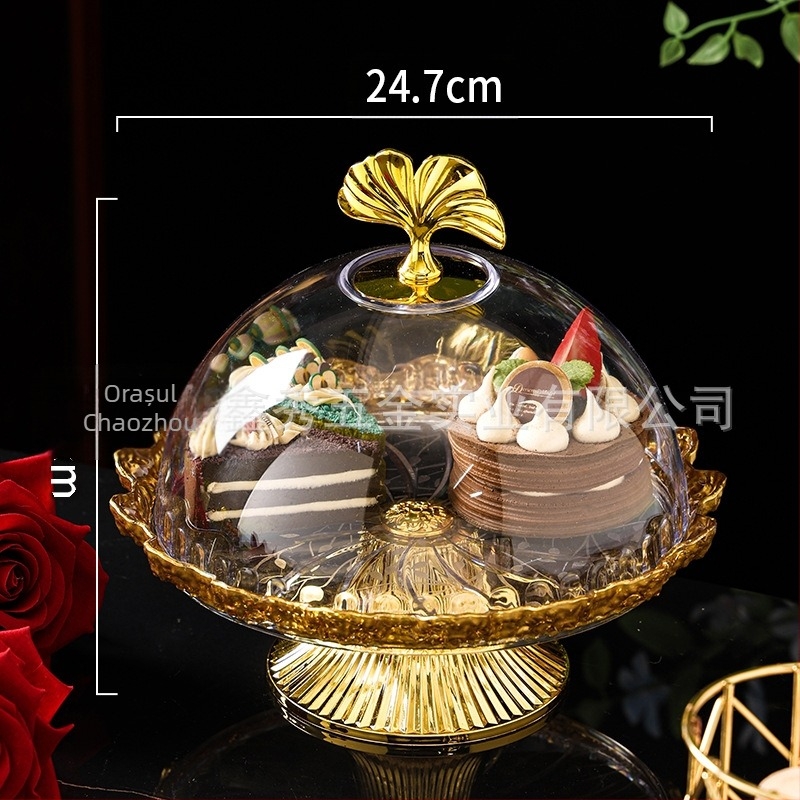 Farfurie din plastic pentru fructe și desert, cu finisaj auriu pictat, stil lux ușor, produs calificat, fără import