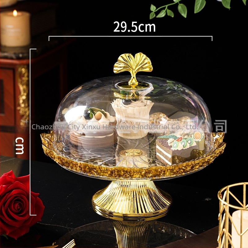 Farfurie din plastic pentru fructe și desert, cu finisaj auriu pictat, stil lux ușor, produs calificat, fără import