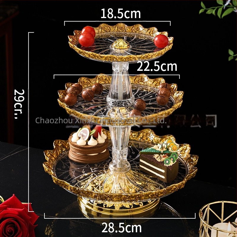 Farfurie din plastic pentru fructe și desert, cu finisaj auriu pictat, stil lux ușor, produs calificat, fără import