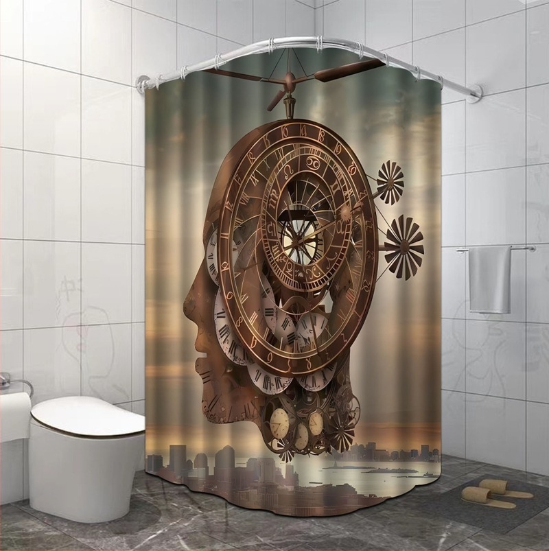 Cortină de duș, poliester, stil modern minimalist, model variat, imprimare logo disponibilă