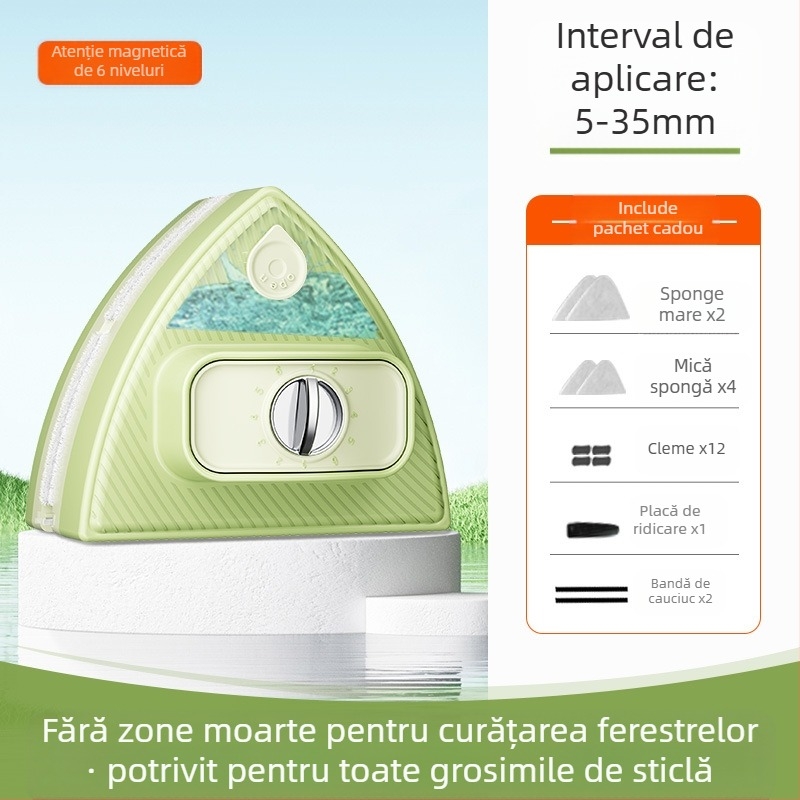 Curățător magnetic pentru geamuri, cu două fețe, rezervor de apă, corp din plastic, pentru uz casnic
