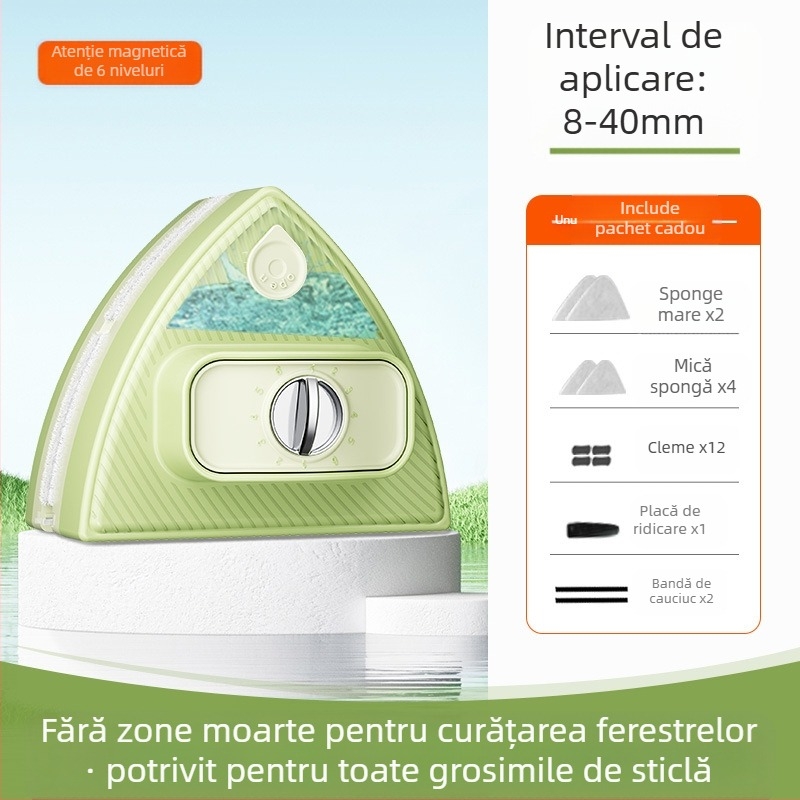 Curățător magnetic pentru geamuri, cu două fețe, rezervor de apă, corp din plastic, pentru uz casnic