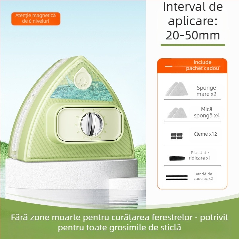 Curățător magnetic pentru geamuri, cu două fețe, rezervor de apă, corp din plastic, pentru uz casnic