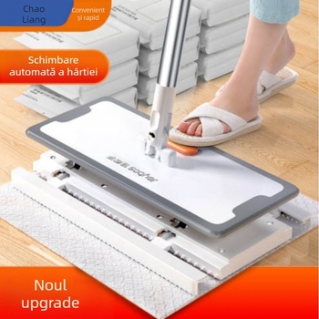 Mop cu hârtie electrostatică pentru praf — de unică folosință, uz casnic, fără spălare, cu tijă din oțel inoxidabil, acționare cu un singur ax, stoarcere pe patru părți