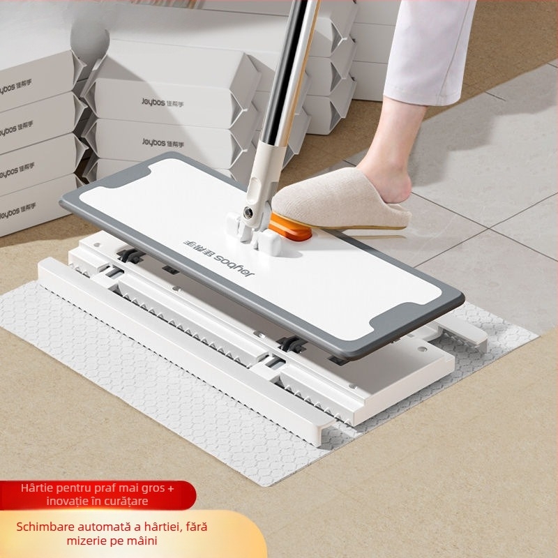 Mop cu hârtie electrostatică pentru praf — de unică folosință, uz casnic, fără spălare, cu tijă din oțel inoxidabil, acționare cu un singur ax, stoarcere pe patru părți