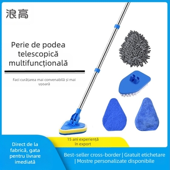 Wave Height Perie retractabilă de curățare cu mâner lung — perie triunghiulară pentru plăci și baie, cu burete, multifuncțională