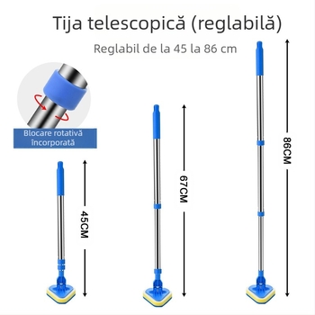 Wave Height Perie retractabilă de curățare cu mâner lung — perie triunghiulară pentru plăci și baie, cu burete, multifuncțională