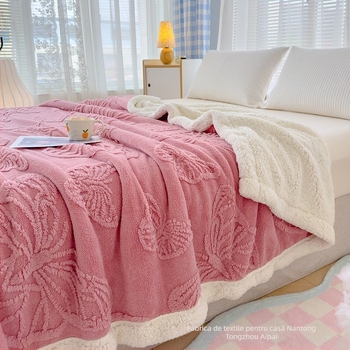 Pătură dublu-strat cu floare de fluture, jacquard din coral fleece, pentru toate anotimpurile, stil modern minimalist