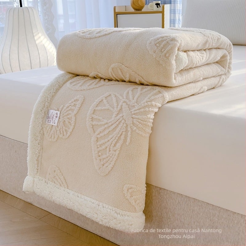Pătură dublu-strat cu floare de fluture, jacquard din coral fleece, pentru toate anotimpurile, stil modern minimalist