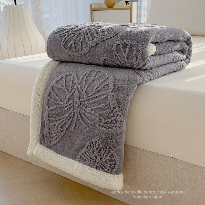 Pătură dublu-strat cu floare de fluture, jacquard din coral fleece, pentru toate anotimpurile, stil modern minimalist