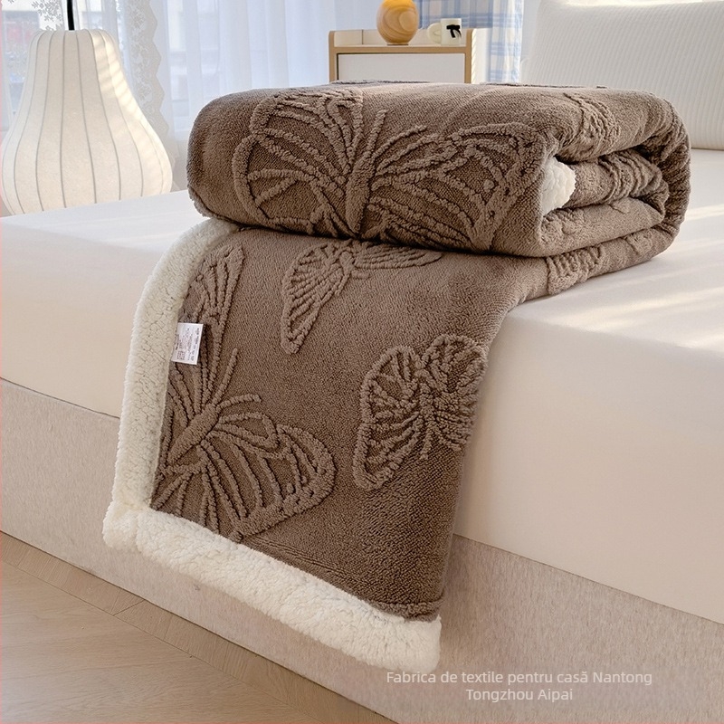 Pătură dublu-strat cu floare de fluture, jacquard din coral fleece, pentru toate anotimpurile, stil modern minimalist