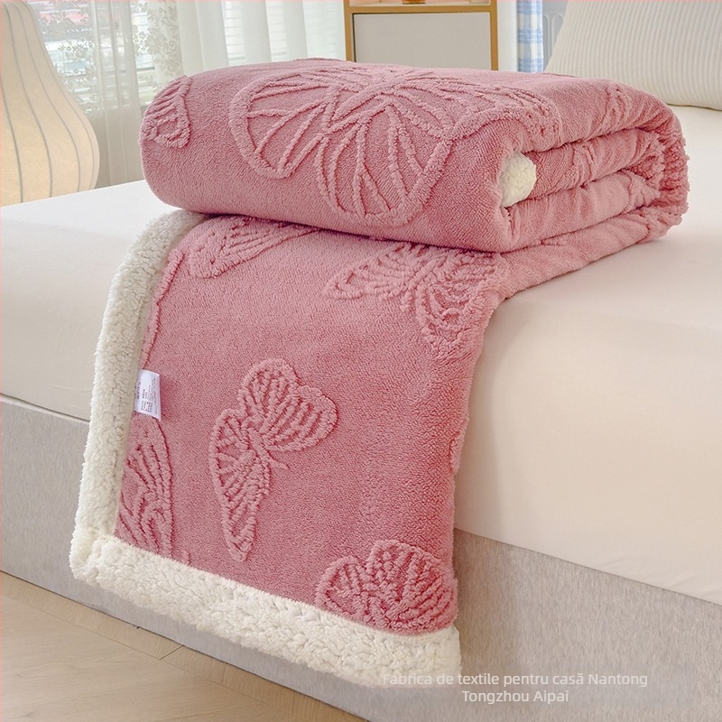 Pătură dublu-strat cu floare de fluture, jacquard din coral fleece, pentru toate anotimpurile, stil modern minimalist