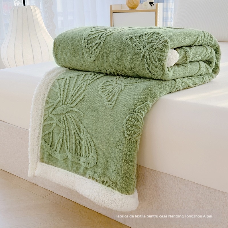 Pătură dublu-strat cu floare de fluture, jacquard din coral fleece, pentru toate anotimpurile, stil modern minimalist
