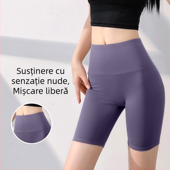 Șorturi de yoga cu talie înaltă, fără cusături, uscare rapidă, material poliester/spandex 82,5%/17,5%, lungime scurtă, pentru femei