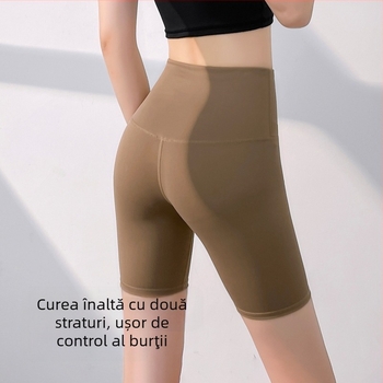 Șorturi de yoga cu talie înaltă, fără cusături, uscare rapidă, material poliester/spandex 82,5%/17,5%, lungime scurtă, pentru femei