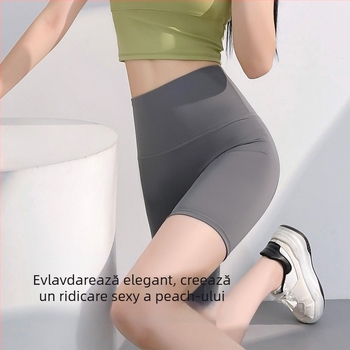 Șorturi de yoga cu talie înaltă, fără cusături, uscare rapidă, material poliester/spandex 82,5%/17,5%, lungime scurtă, pentru femei