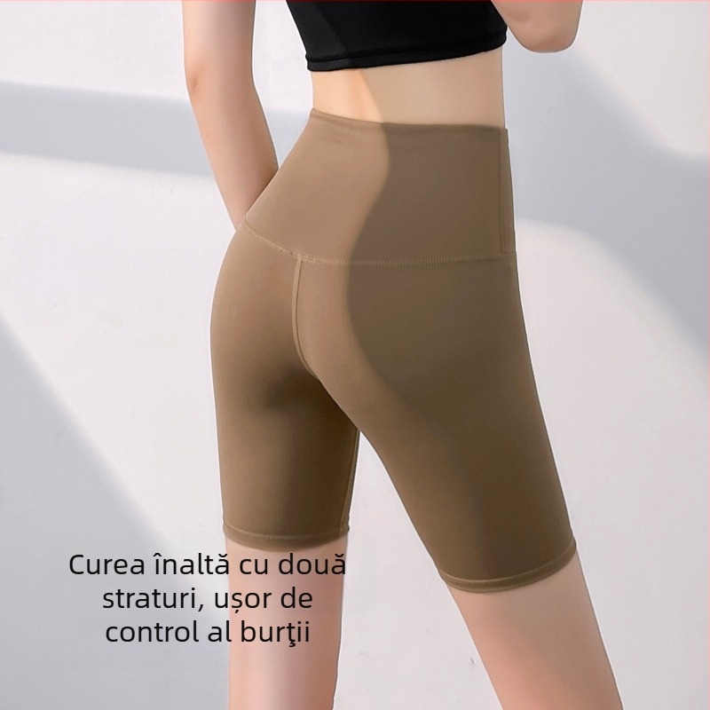 Șorturi de yoga cu talie înaltă, fără cusături, uscare rapidă, material poliester/spandex 82,5%/17,5%, lungime scurtă, pentru femei