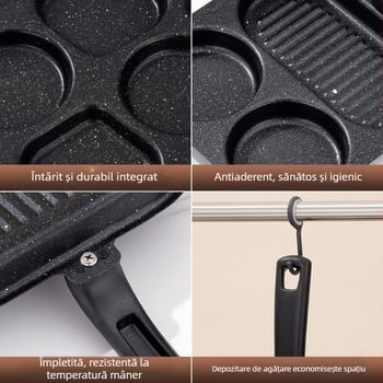 Tigaie pentru ouă antiaderentă, din fontă fină, design cu grilaj multiplu, adâncime 2 cm, greutate 350 g