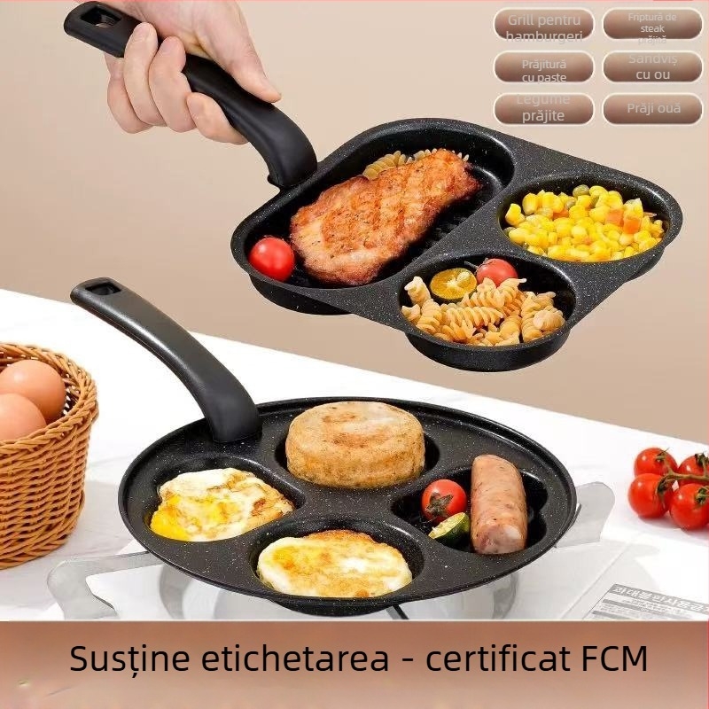 Tigaie pentru ouă antiaderentă, din fontă fină, design cu grilaj multiplu, adâncime 2 cm, greutate 350 g