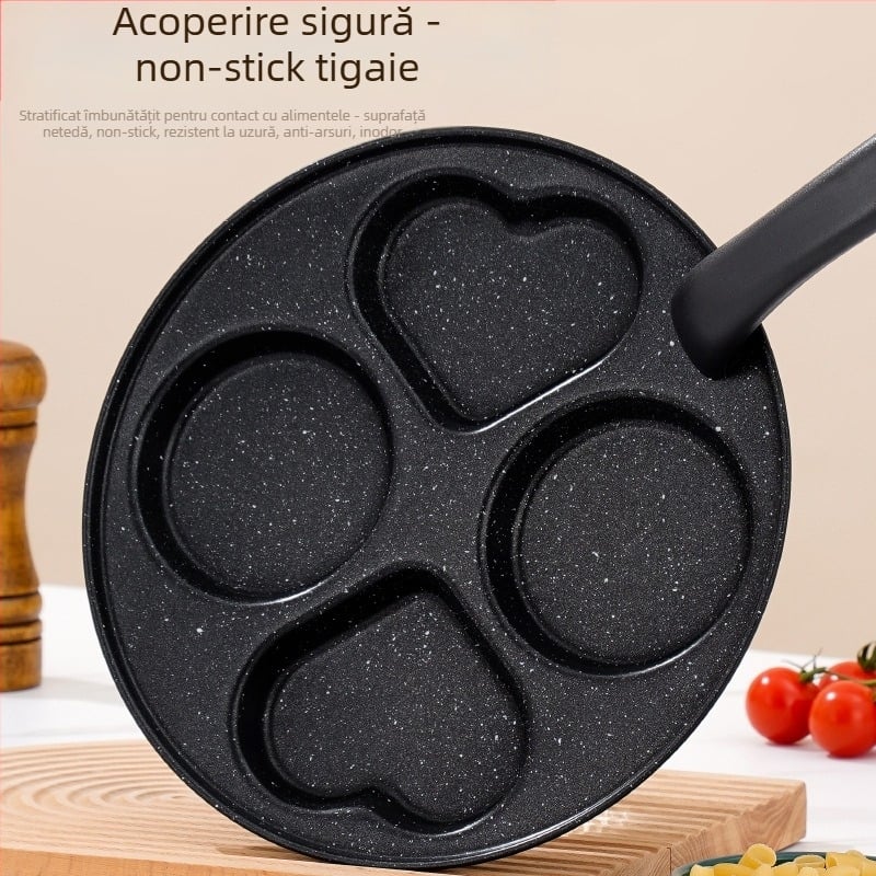 Tigaie pentru ouă antiaderentă, din fontă fină, design cu grilaj multiplu, adâncime 2 cm, greutate 350 g