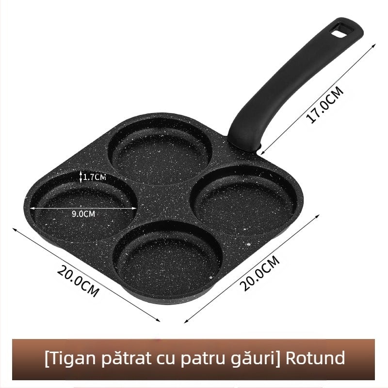 Tigaie pentru ouă antiaderentă, din fontă fină, design cu grilaj multiplu, adâncime 2 cm, greutate 350 g