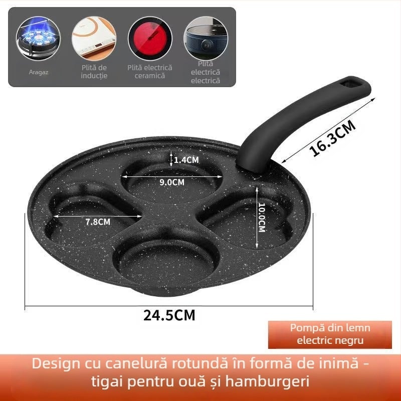 Tigaie pentru ouă antiaderentă, din fontă fină, design cu grilaj multiplu, adâncime 2 cm, greutate 350 g